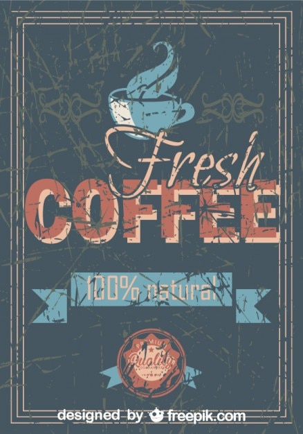 Vintage kaffee grunge-poster 100% natürlich Kostenlosen Vektoren