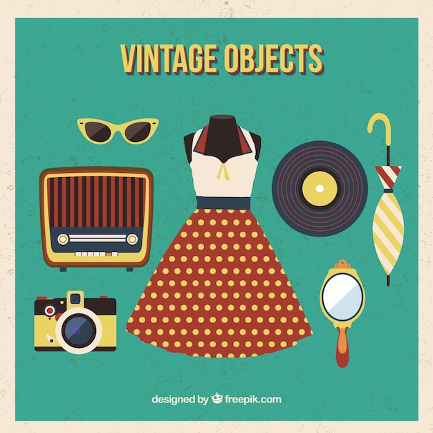 Vintage-kleidung und accessoires in flaches design