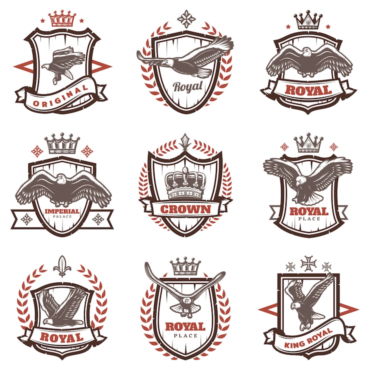 Kostenlose Vektor vintage königliche wappen set