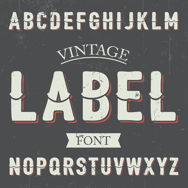 Vintage Label Font Poster mit Alphabet auf der grauen Illustration