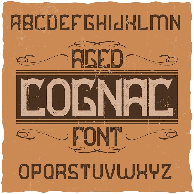 Kostenlose Vektor vintage label schrift namens cognac
