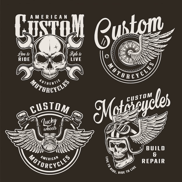 Vintage monochrome benutzerdefinierte Motorradabzeichen