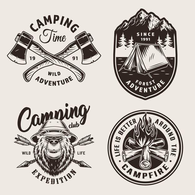 Vintage monochrome Campinglogos