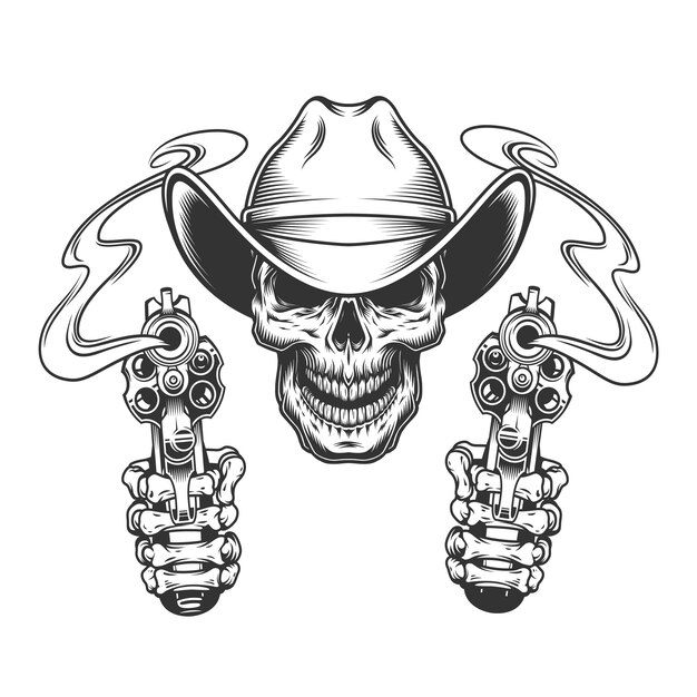 Vintage monochrome Schädel im Cowboyhut
