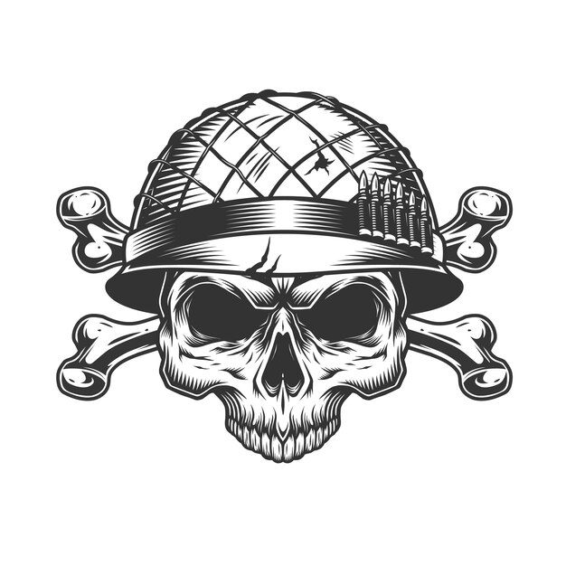 Vintage monochrome Soldatenschädel im Helm