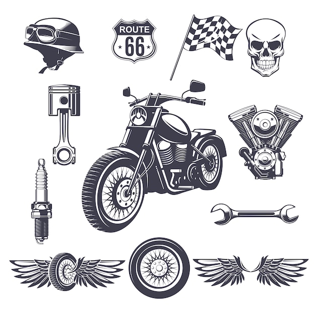 Vintage Motorrad Elemente Sammlung