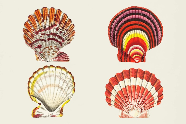 Kostenlose Vektor vintage muscheln vektor bunte aufkleber set