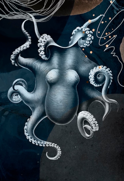 Vintage Octopus, Remix vom Originalgemälde von Carl Chun