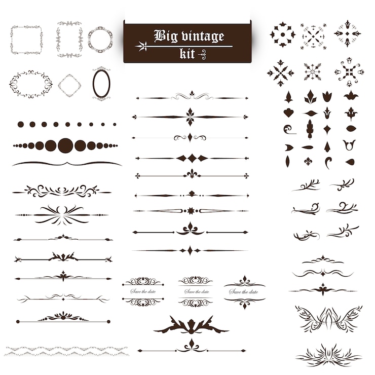 Kostenlose Vektor vintage ornamente kit