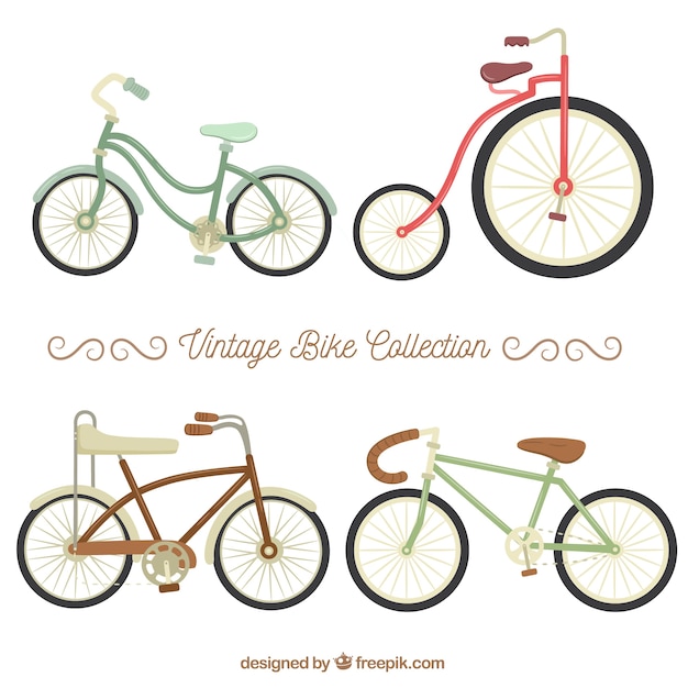 Kostenloser Vektor vintage pack von klassischen fahrrädern