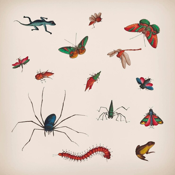 Kostenlose Vektor vintage schmetterlings- und insektenillustrationsset