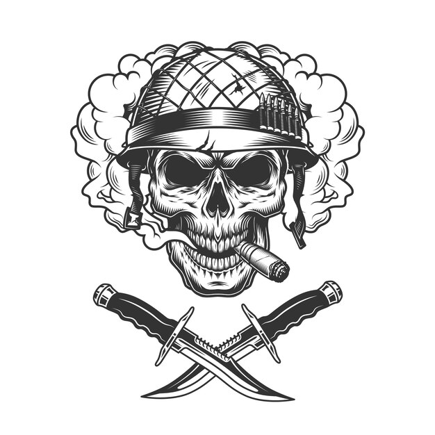 Vintage Soldat Schädel in Rauchwolke