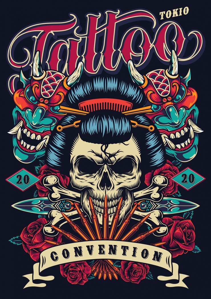 Kostenlose Vektor vintage tattoo festival poster