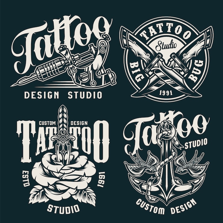 Kostenlose Vektor vintage tattoo studio abzeichen