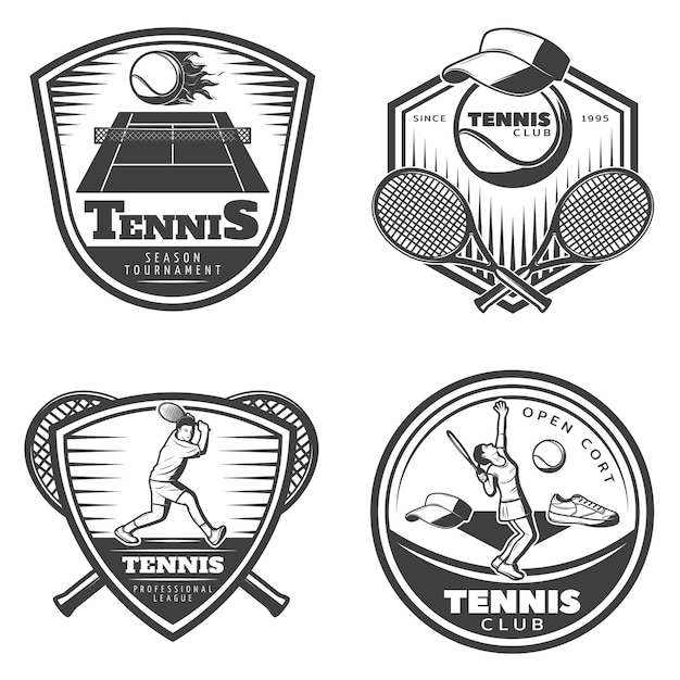 Kostenloser Vektor vintage tennis embleme set