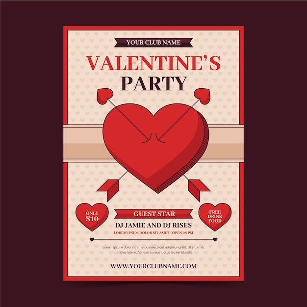 Kostenloser Vektor vintage valentinstag party flyer vorlage