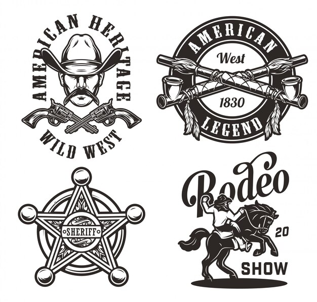 Vintage Wild West Monochrom-Etiketten