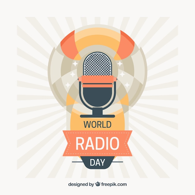 Vintage world radio tag hintergrund mit mikrofon