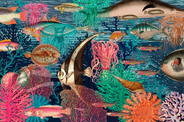 Vintager Unterwassermusterhintergrund, remixed von gemeinfreien Kunstwerken