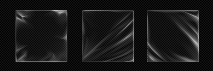 Kostenlose Vektor vinyl-plast-album-cover-framme schrumpfung textur überlagerung cd-wrap-hülse-paket realistisches vektorelement-pack musik-disc-werbungsbeutel-mockup mit falten und falten quadrat klares material-effekt
