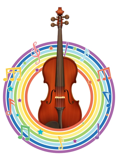 Violine im runden regenbogenrahmen mit melodiesymbolen