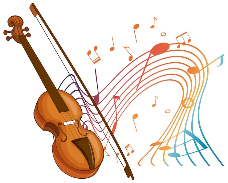 Kostenlose Vektor violine klassisches musikinstrument mit melodiesymbolen