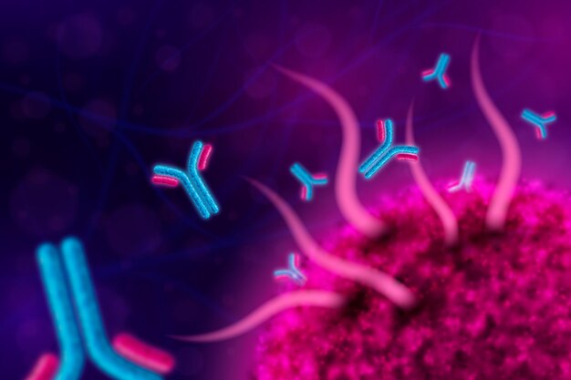 Viruspartikel, die mit Antikörpermolekülen interagieren - Hintergrund