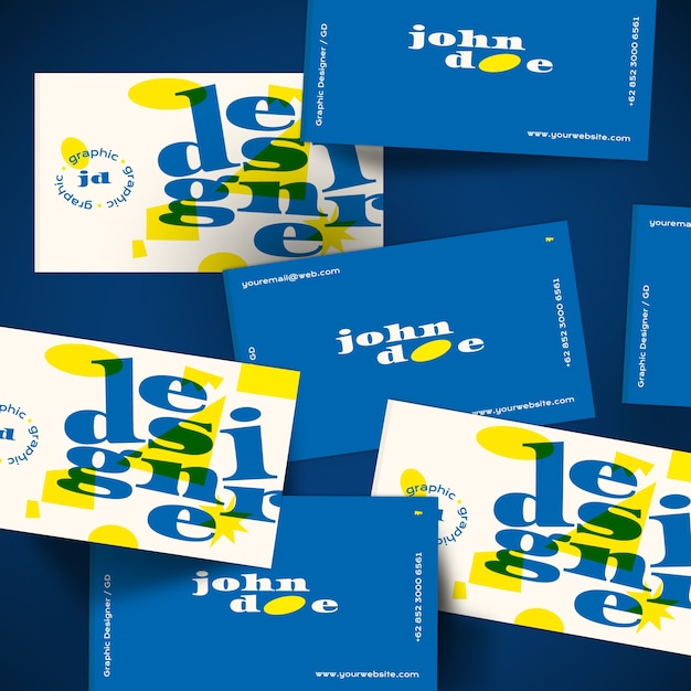 Visitenkarteschablone in Blauem und in Gelbem