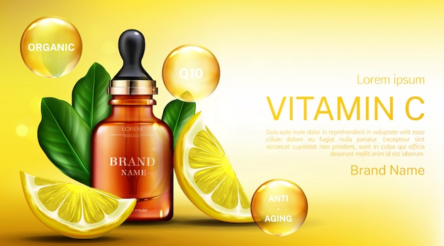 Kostenloser Vektor vitamin c kosmetikflasche mit pipette
