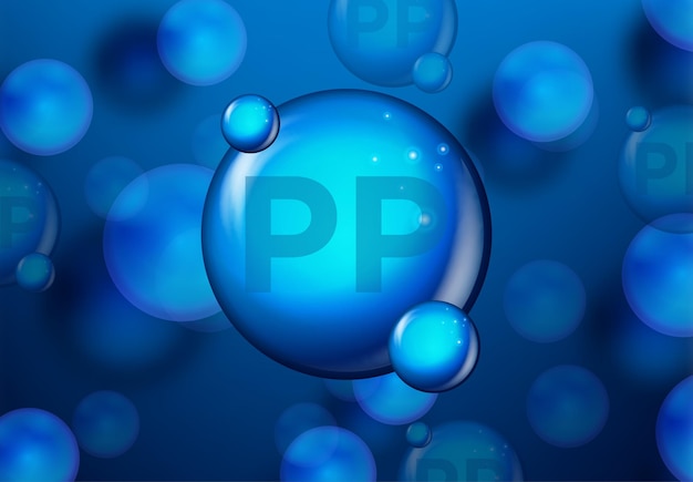 Kostenloser Vektor vitamin pp blau leuchtendes pille-kapsel-symbol vitaminkomplex mit chemischer formel medizinische und pharmazeutische anzeigen vektor-illustration