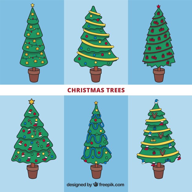 Von Hand gezeichnet Sammlung von großen Weihnachtsbäume