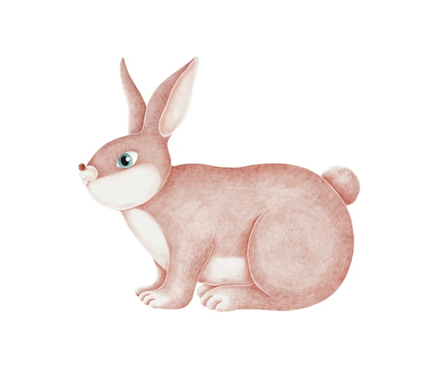 Von Hand gezeichnetes rosa Kaninchen auf einem weißen Hintergrund