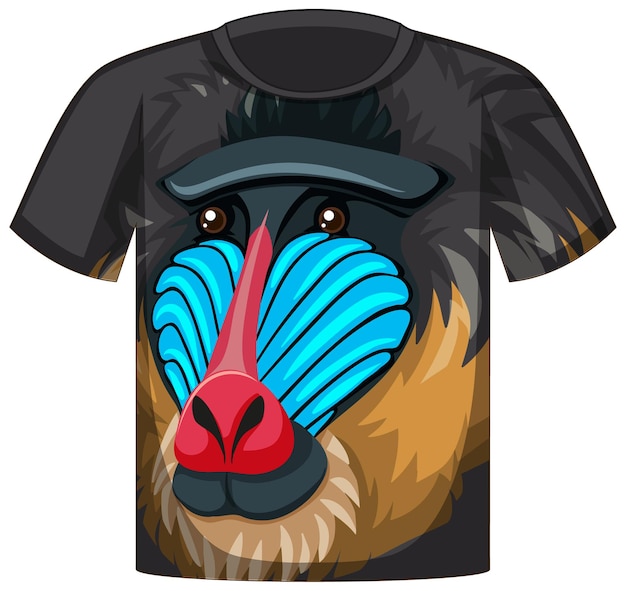 Vorderseite des T-Shirts mit Mandrill-Affen-Gesicht