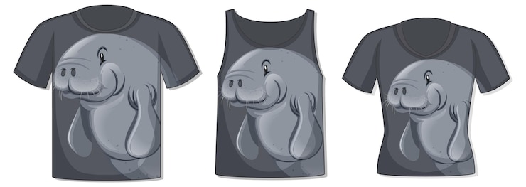Kostenlose Vektor vorderseite des t-shirts mit seekuh-vorlage