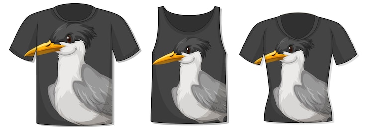 Kostenlose Vektor vorderseite des t-shirts mit vogelvorlage