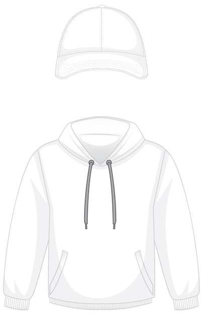 Kostenloser Vektor vorderseite des weißen basic hoodie und mütze isoliert