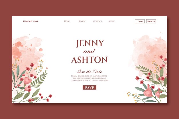 Vorlage der Landingpage für botanische Hochzeiten
