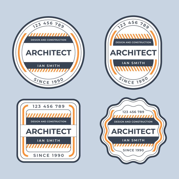 Vorlage für Architektenetiketten mit flachem Design
