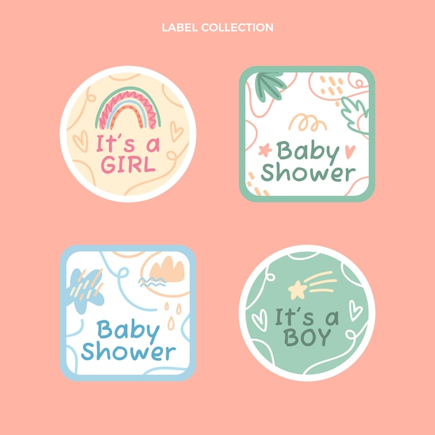 Kostenloser Vektor vorlage für babyparty-abzeichen und etiketten