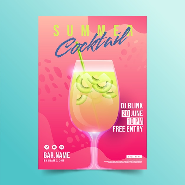 Kostenloser Vektor vorlage für cocktail-flyer mit farbverlauf