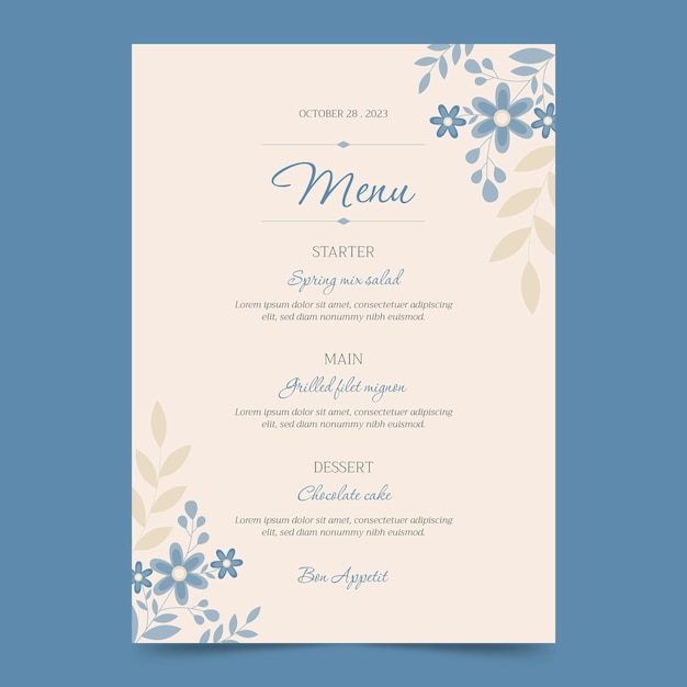 Vorlage für das Hochzeitsmenü