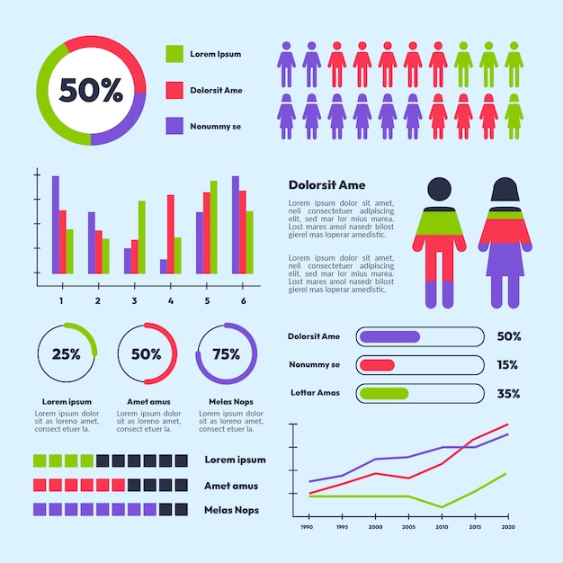 Kostenloser Vektor vorlage für demografische diagramme im flachen design