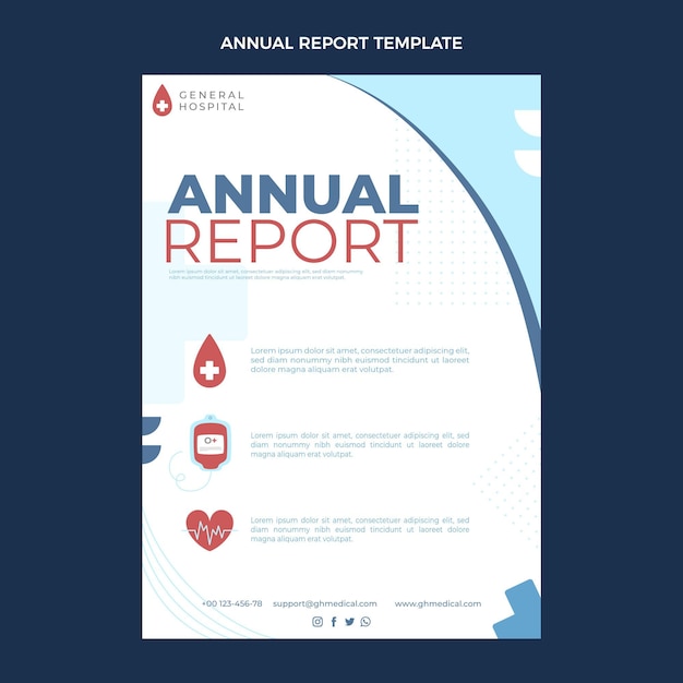 Kostenloser Vektor vorlage für den medizinischen jahresbericht im flachen design