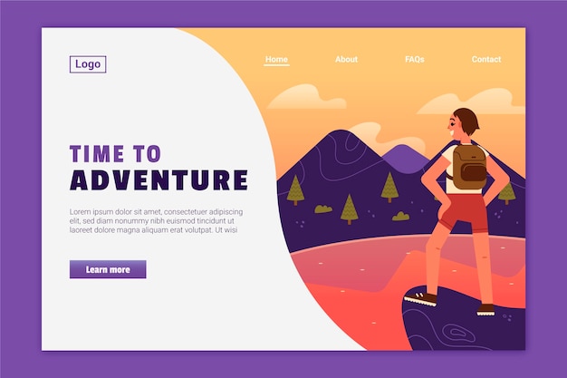 Kostenloser Vektor vorlage für die abenteuer-landingpage