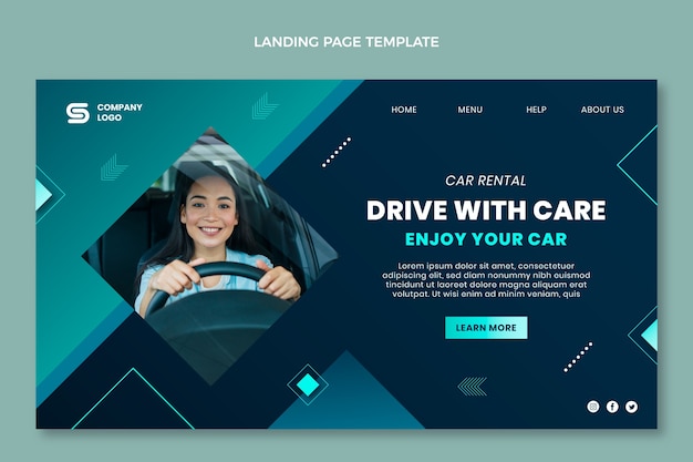 Kostenloser Vektor vorlage für die landingpage der autovermietung mit farbverlauf