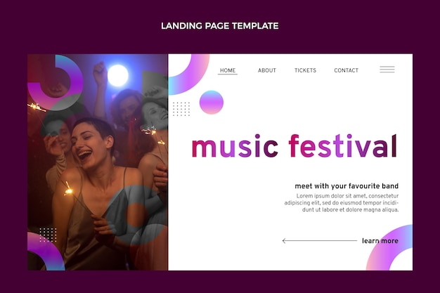 Kostenloser Vektor vorlage für die landingpage des musikfestivals mit farbverlauf