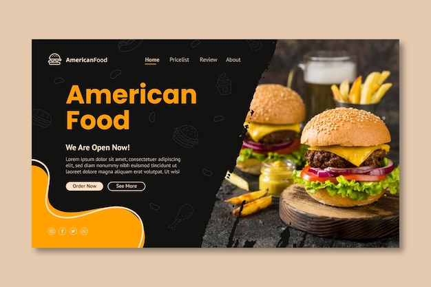 Kostenloser Vektor vorlage für die landingpage für amerikanisches essen