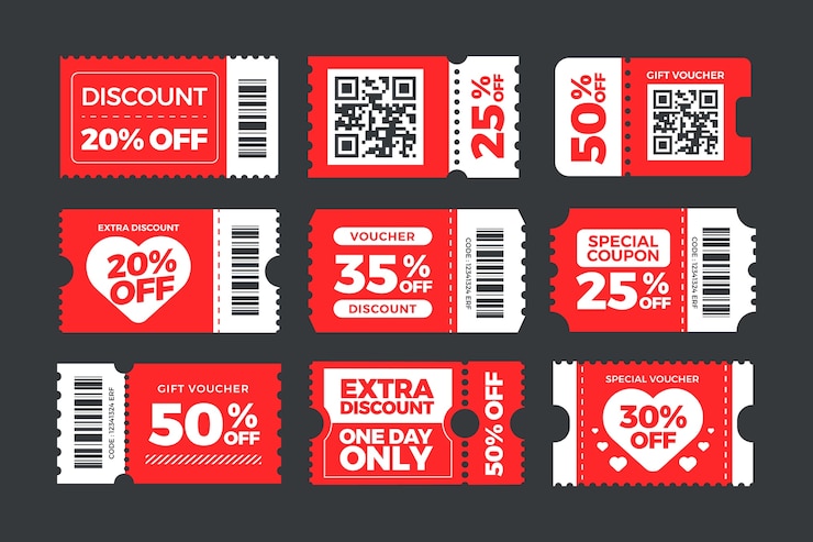 Kostenlose Vektor vorlage für ein flaches design für rabatttickets