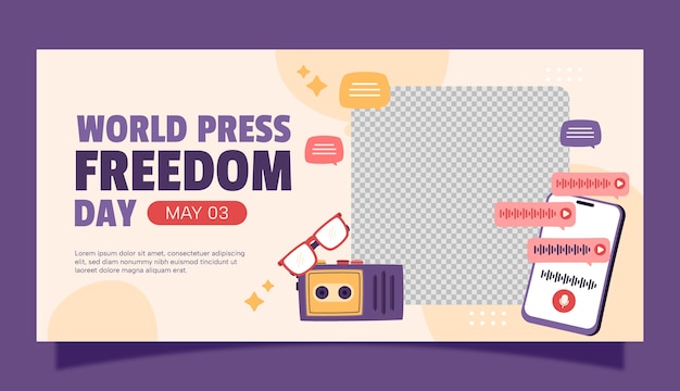 Kostenloser Vektor vorlage für ein horizontales banner zum welttag der pressefreiheit