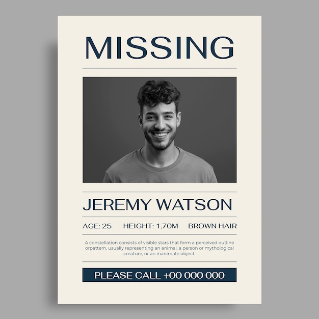 Kostenloser Vektor vorlage für ein plakat für vermisste personen